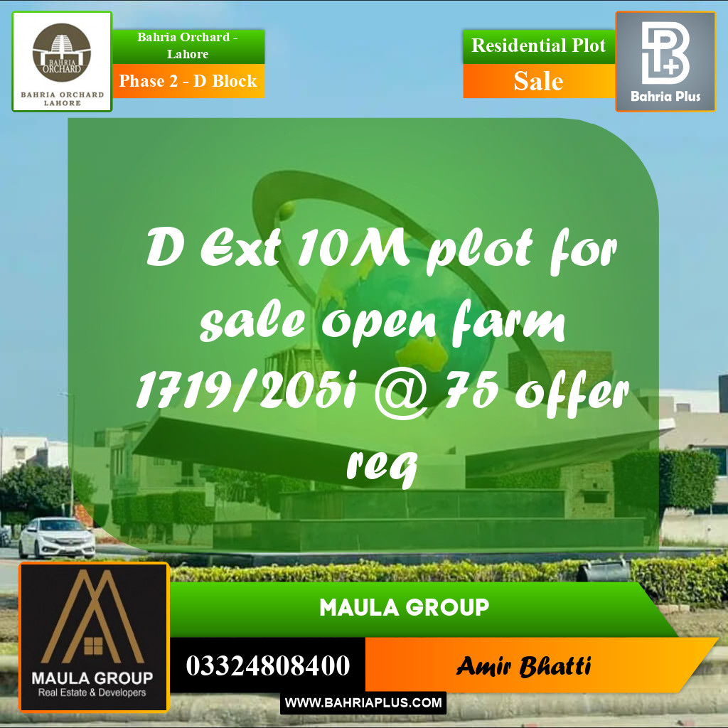 10 Marla Residential Plot for Sale in Phase 2 - D Block -  Bahria Orchard, Lahore - (BP-246914)