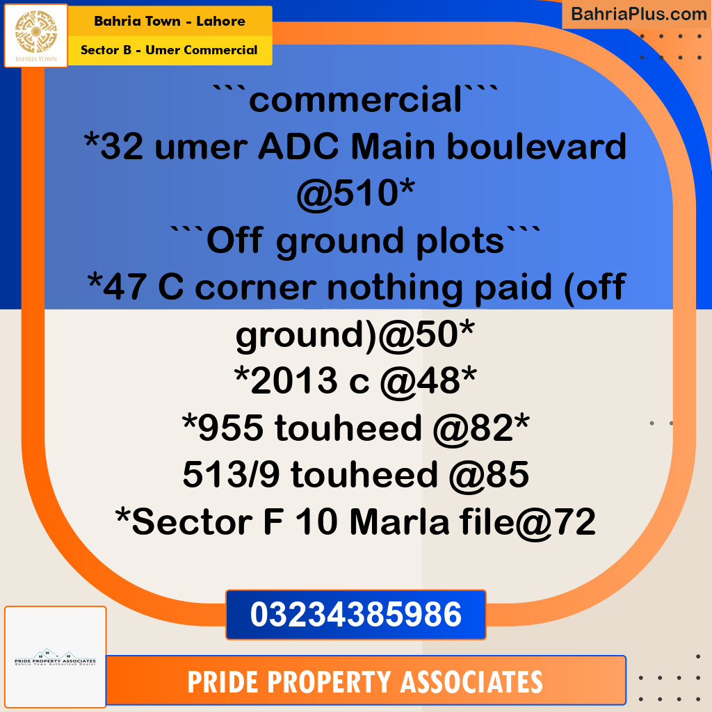 8 Marla Commercial Plot for Sale in Sector B - Umer Commercial -  Bahria Town, Lahore - (BP-246941)