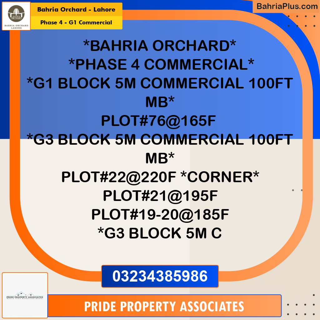5 Marla Commercial Plot for Sale in Phase 4 - G1 Commercial -  Bahria Orchard, Lahore - (BP-246948)