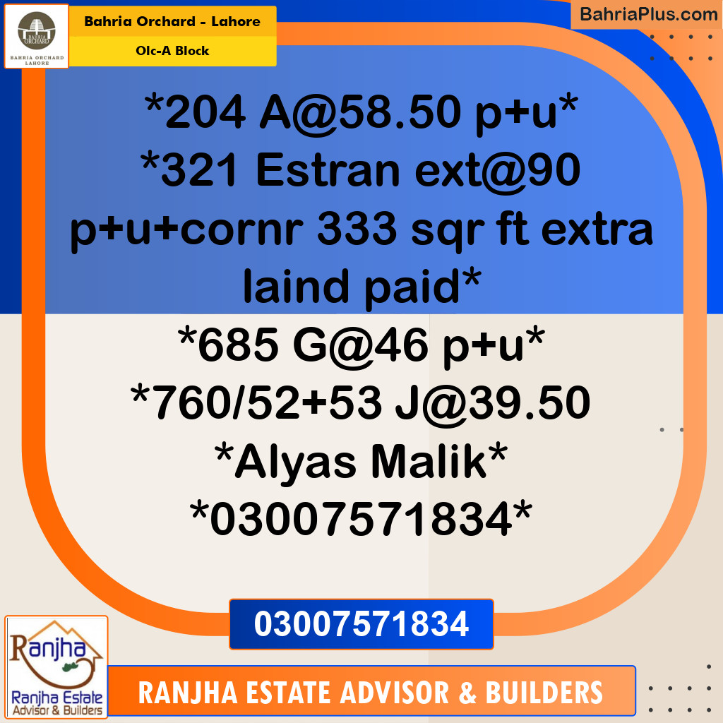 5 Marla Residential Plot for Sale in OLC-A Block -  Bahria Orchard, Lahore - (BP-246950)