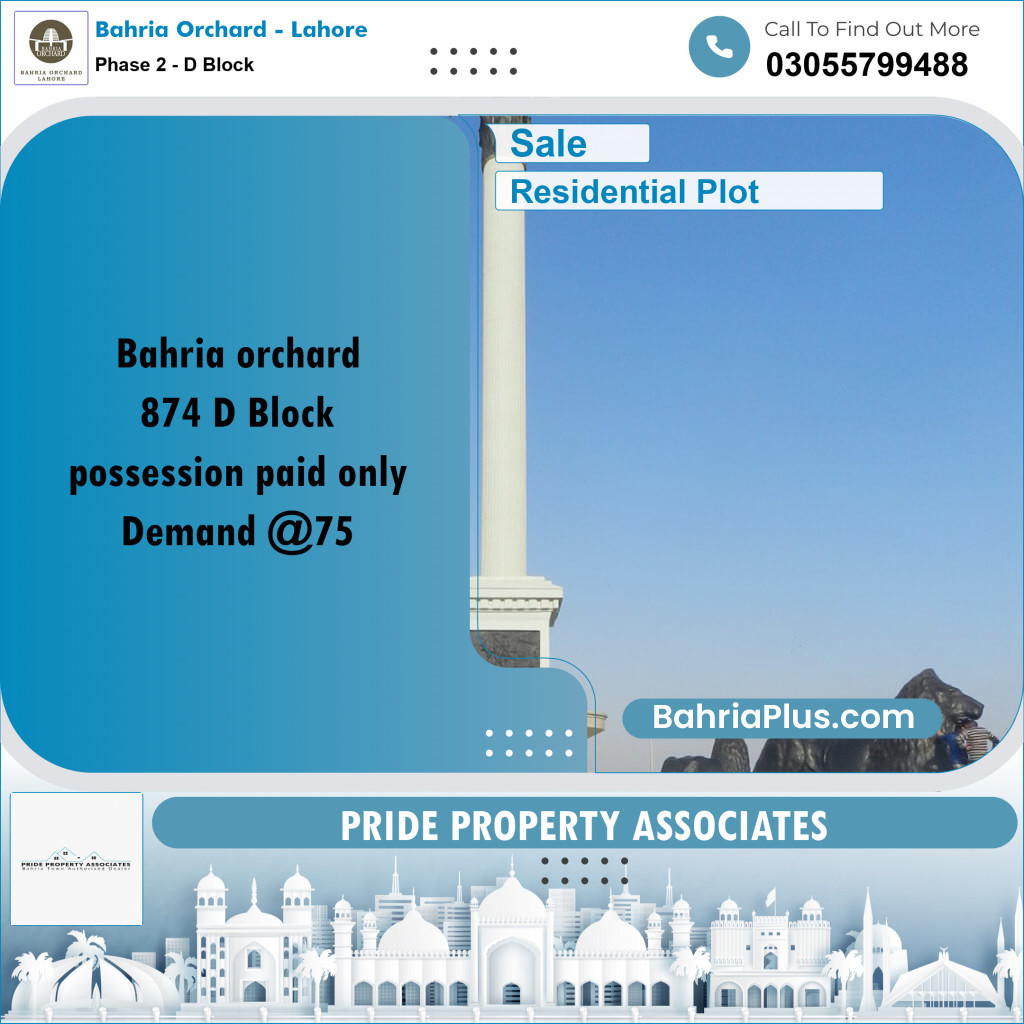 88 Marla Residential Plot for Sale in Phase 2 - D Block -  Bahria Orchard, Lahore - (BP-246983)