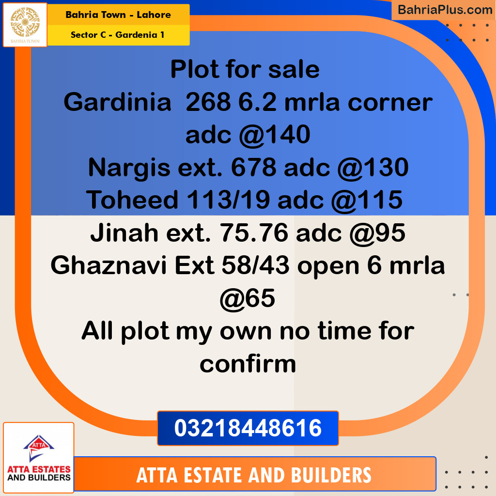10 Marla Residential Plot for Sale in Sector C - Gardenia 1 -  Bahria Town, Lahore - (BP-247045)
