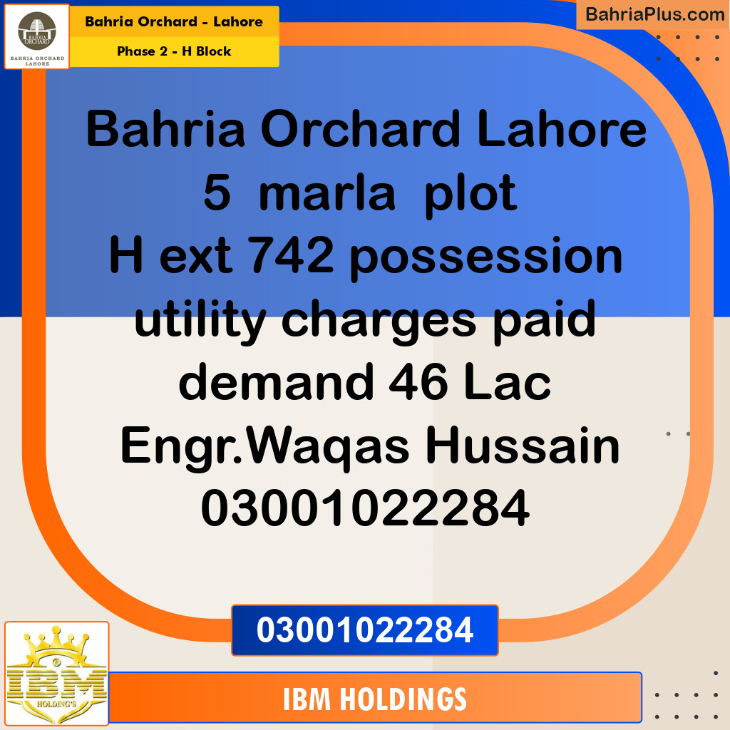 5 Marla Residential Plot for Sale in Phase 2 - H Block -  Bahria Orchard, Lahore - (BP-247053)