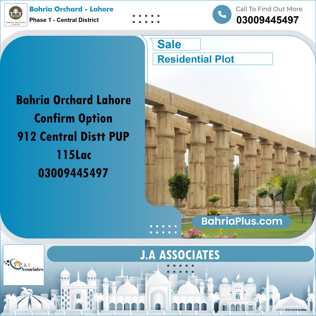 10 Marla Residential Plot for Sale in Phase 1 - Central District -  Bahria Orchard, Lahore - (BP-247104)