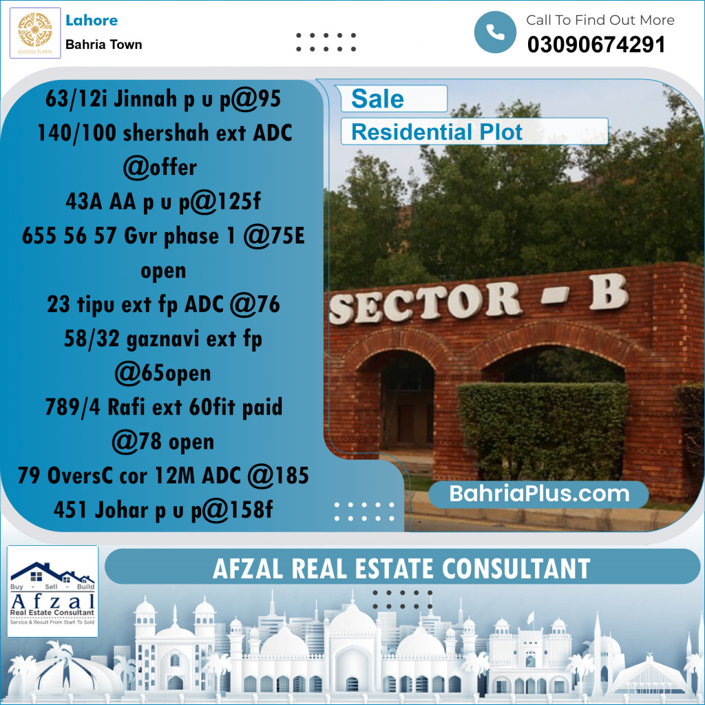Residential Plot for Sale in Bahria Town, Lahore - (BP-247114)