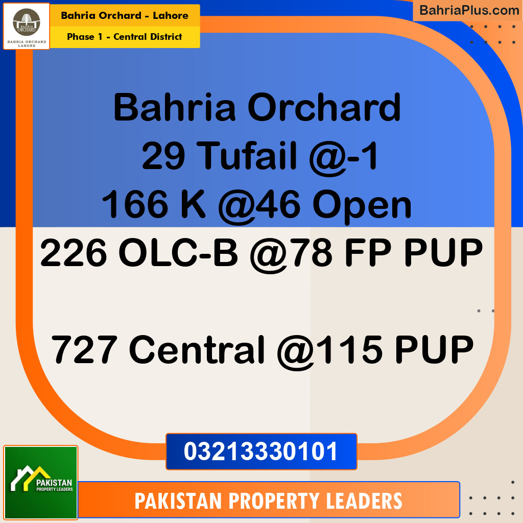 10 Marla Residential Plot for Sale in Phase 1 - Central District -  Bahria Orchard, Lahore - (BP-247117)