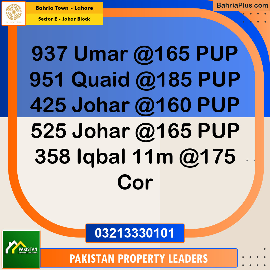 10 Marla Residential Plot for Sale in Sector E - Johar Block -  Bahria Town, Lahore - (BP-247120)