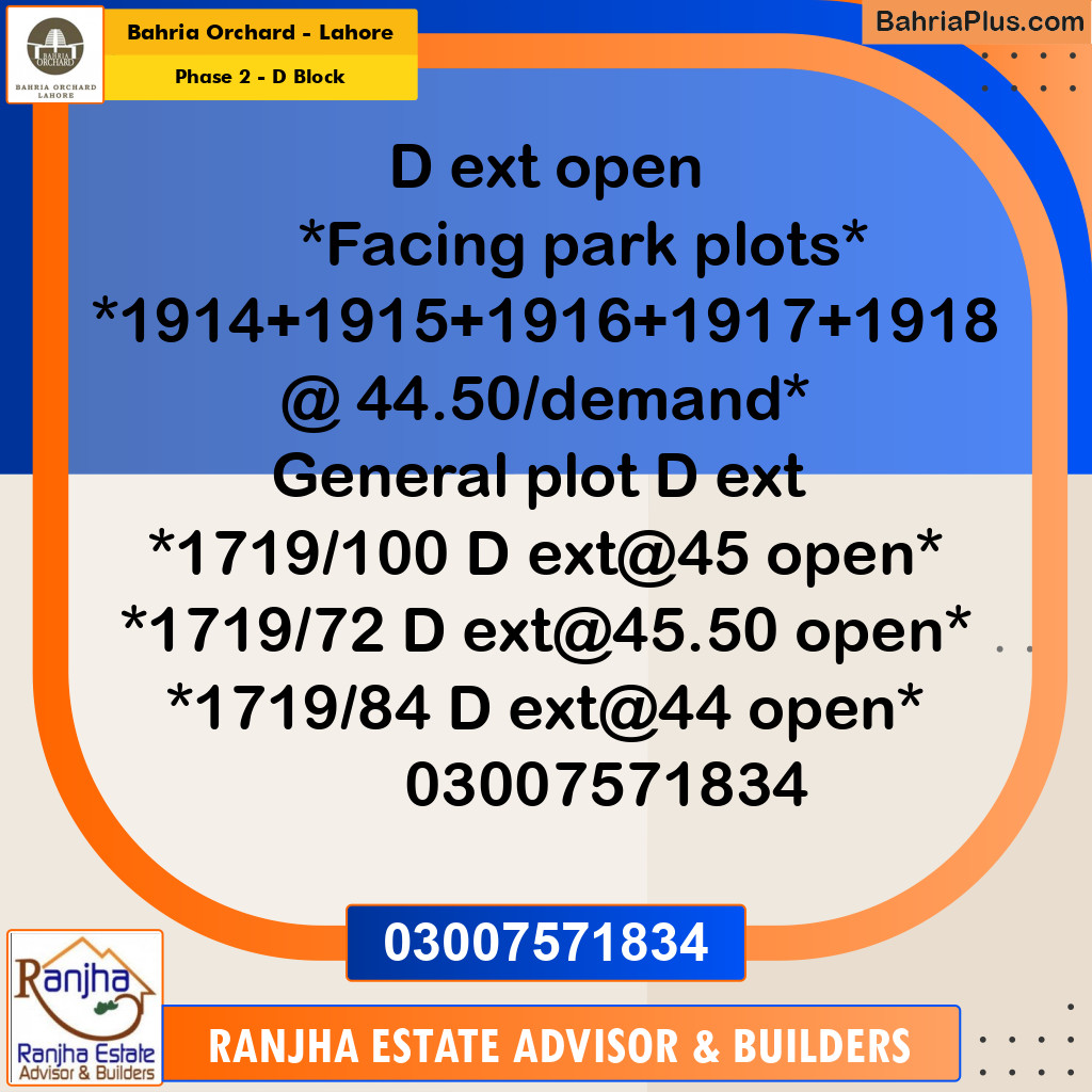 5 Marla Residential Plot for Sale in Phase 2 - D Block -  Bahria Orchard, Lahore - (BP-247164)