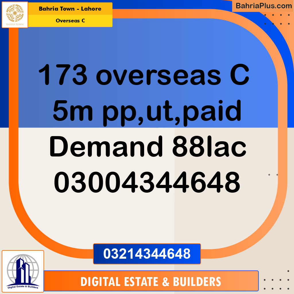 5 Marla Residential Plot for Sale in Overseas C -  Bahria Town, Lahore - (BP-247223)