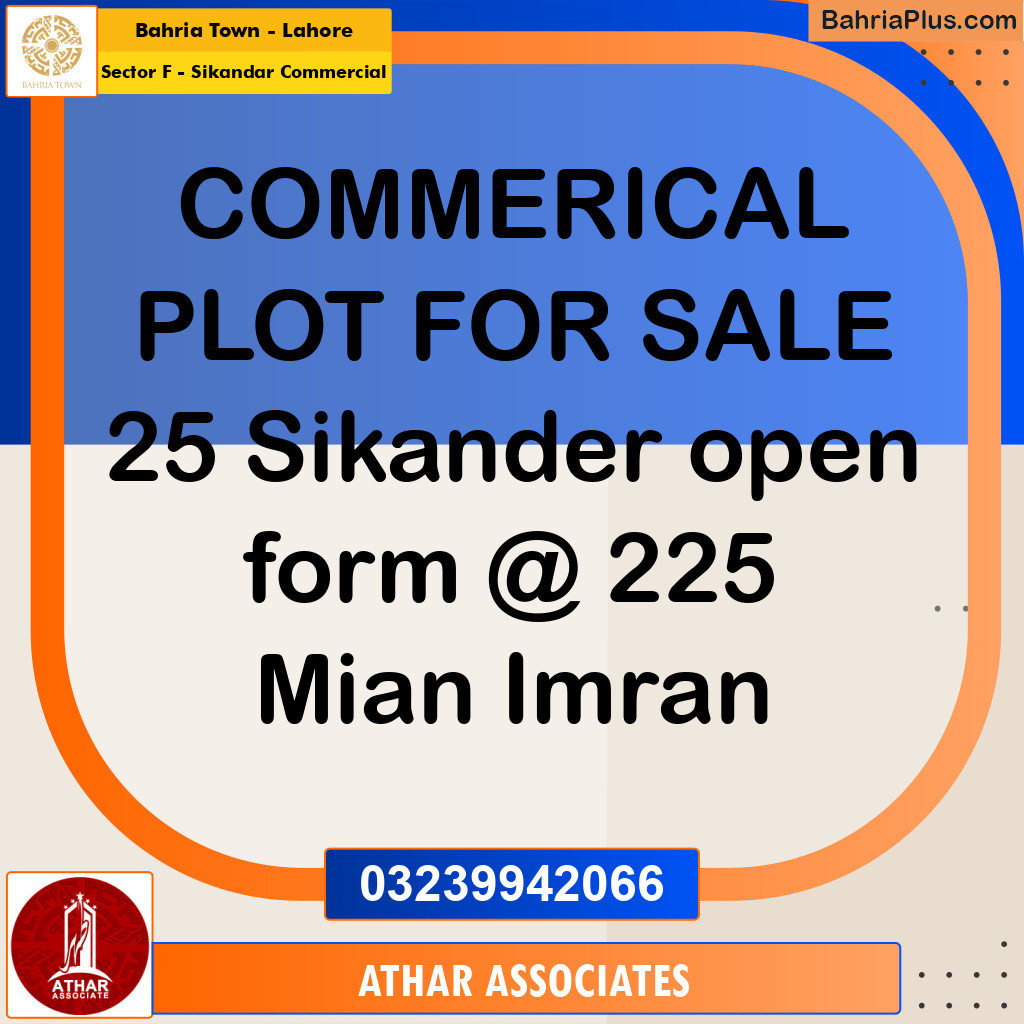 5 Marla Commercial Plot for Sale in Sector F - Sikandar Commercial -  Bahria Town, Lahore - (BP-247233)