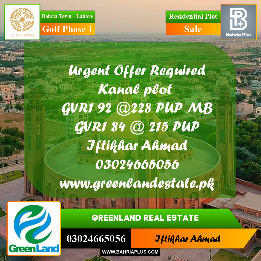 1 Kanal Residential Plot for Sale in Golf Phase 1 -  Bahria Town, Lahore - (BP-247299)