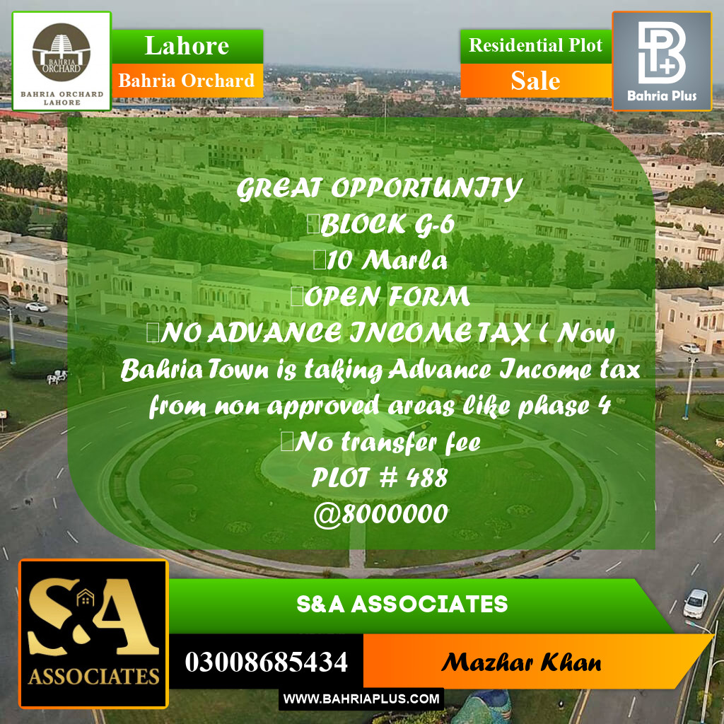 10 Marla Residential Plot for Sale in Bahria Orchard, Lahore - (BP-247330)
