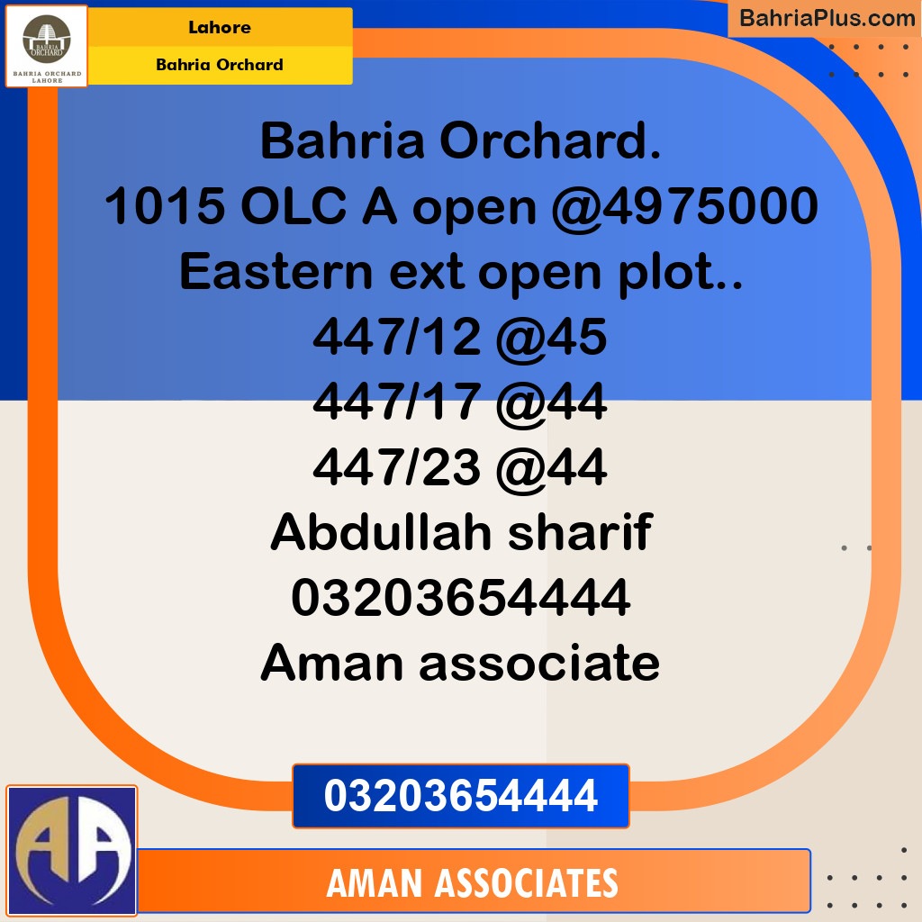 Residential Plot for Sale in Bahria Orchard, Lahore - (BP-247347)
