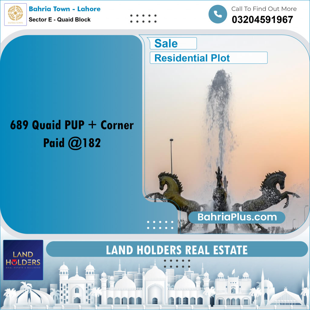 10 Marla Residential Plot for Sale in Sector E - Quaid Block -  Bahria Town, Lahore - (BP-247350)