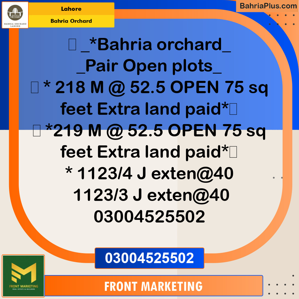 Residential Plot for Sale in Bahria Orchard, Lahore - (BP-247366)