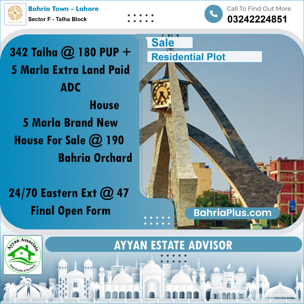 10 Marla Residential Plot for Sale in Sector F - Talha Block -  Bahria Town, Lahore - (BP-247402)