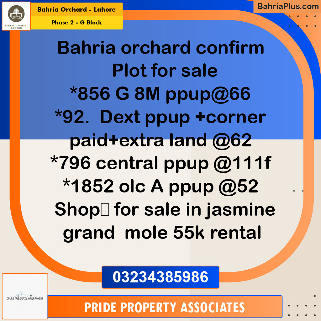 8 Marla Residential Plot for Sale in Phase 2 - G Block -  Bahria Orchard, Lahore - (BP-247440)