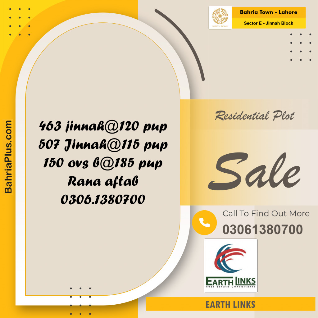 5 Marla Residential Plot for Sale in Sector E - Jinnah Block -  Bahria Town, Lahore - (BP-247460)
