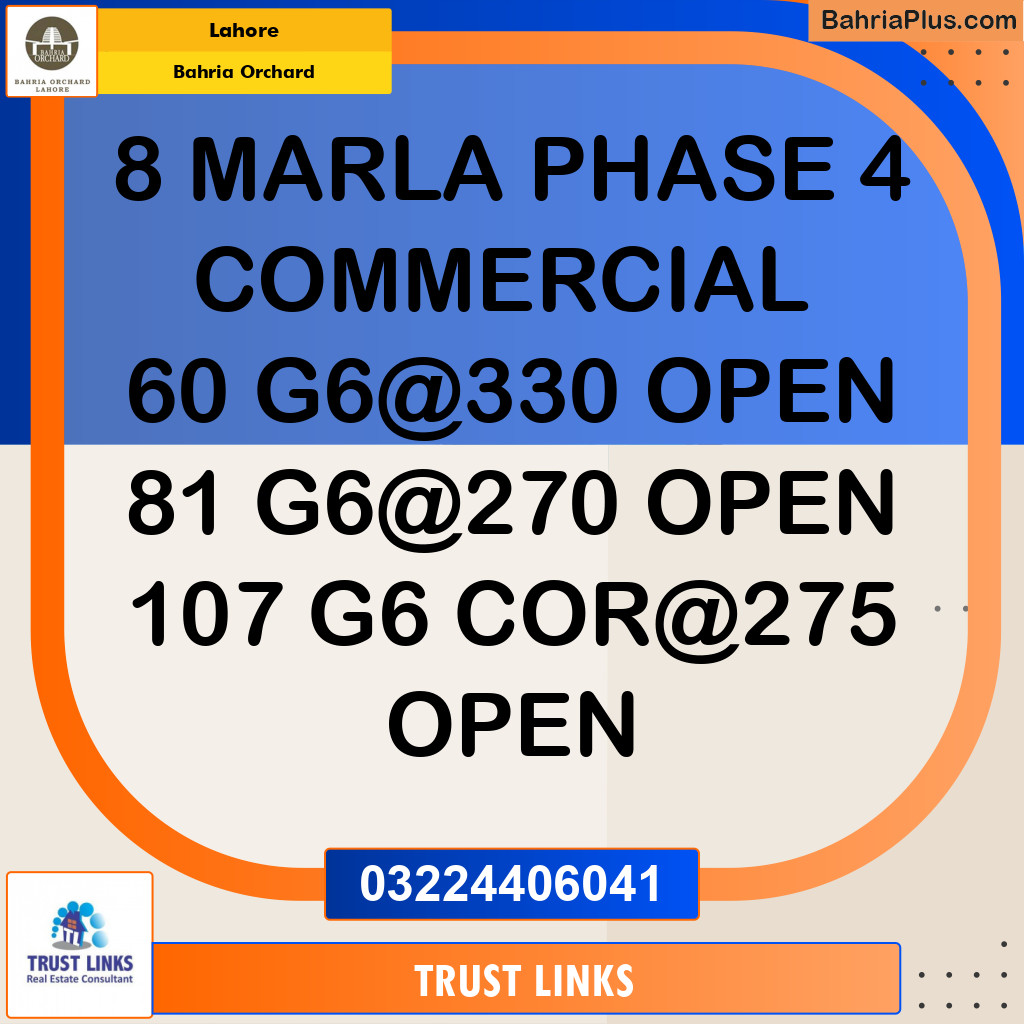 8 Marla Commercial Plot for Sale in Bahria Orchard, Lahore - (BP-247488)