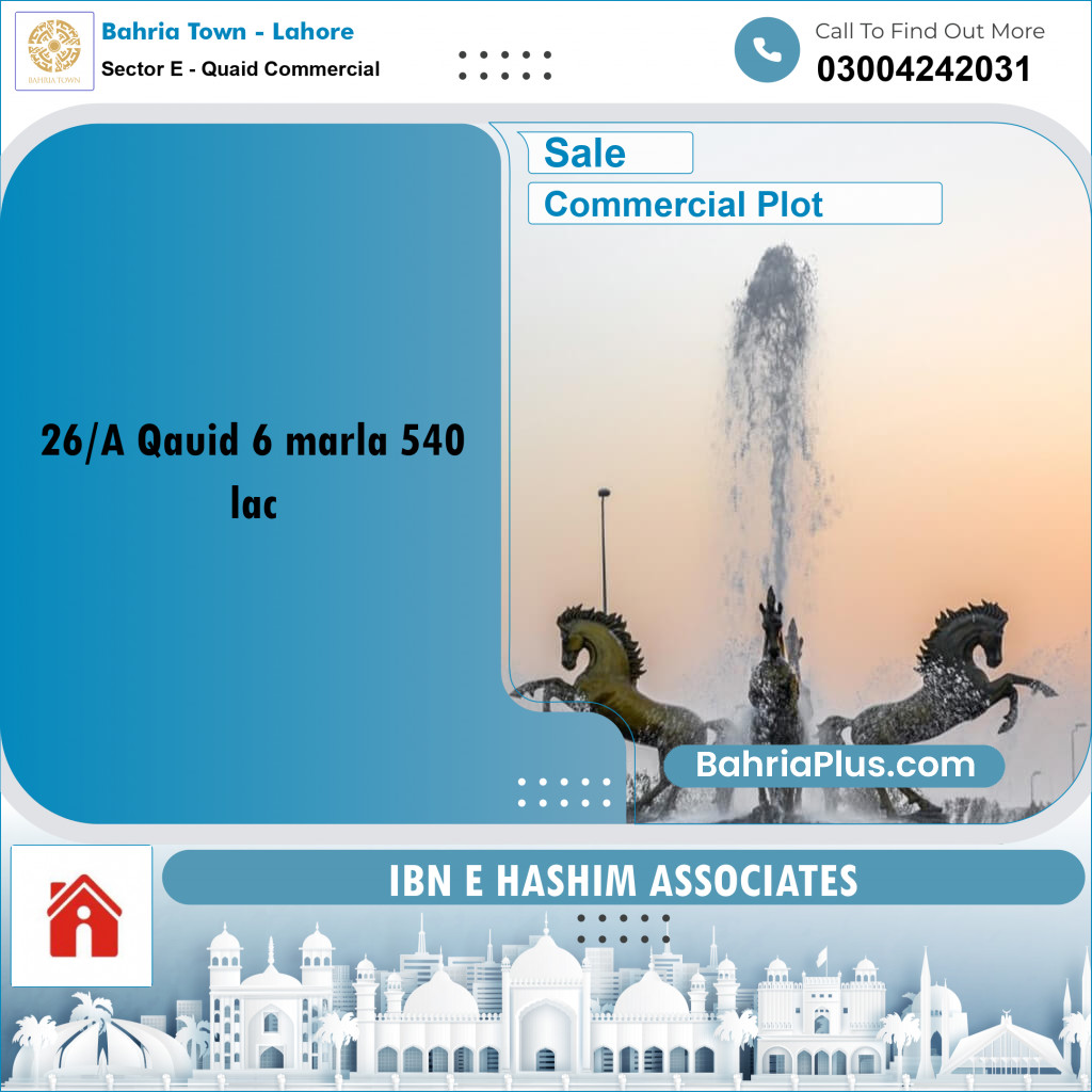 6 Marla Commercial Plot for Sale in Sector E - Quaid Commercial -  Bahria Town, Lahore - (BP-247514)