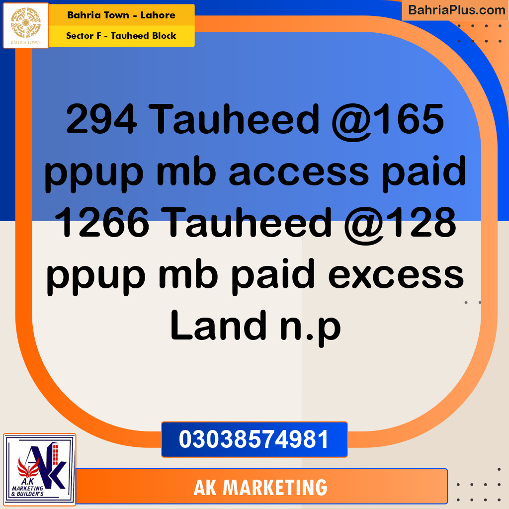 10 Marla Residential Plot for Sale in Sector F - Tauheed Block - Bahria Town, Lahore - (BP-247548)