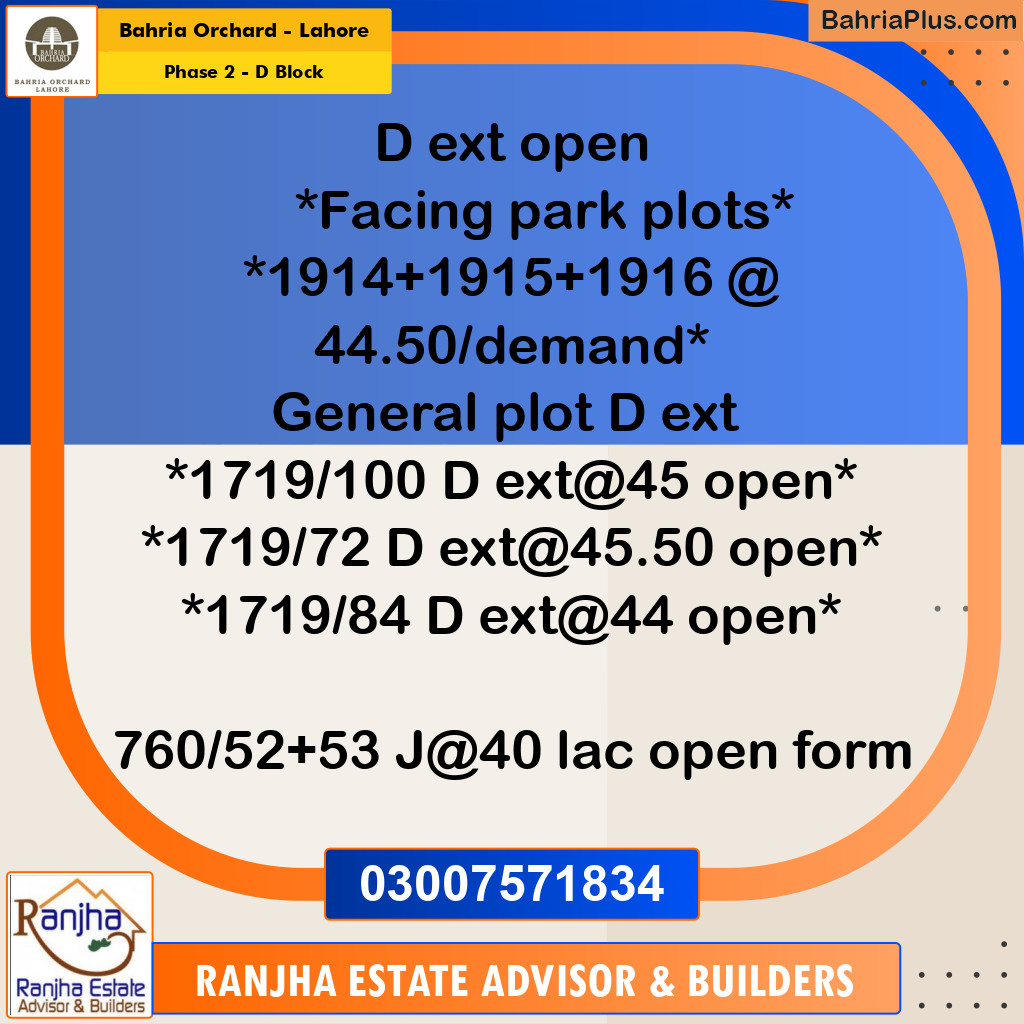 5 Marla Residential Plot for Sale in Phase 2 - D Block -  Bahria Orchard, Lahore - (BP-247566)