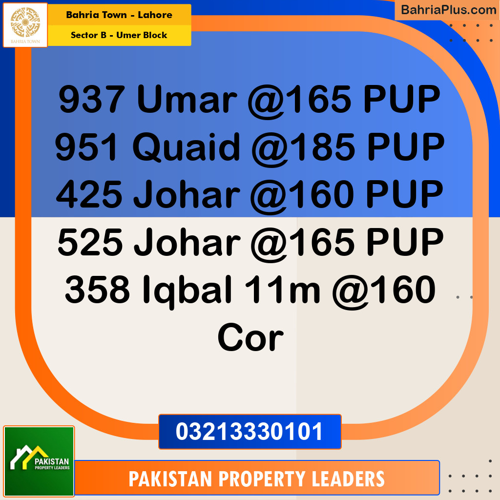 8 Marla Residential Plot for Sale in Sector B - Umer Block -  Bahria Town, Lahore - (BP-247580)