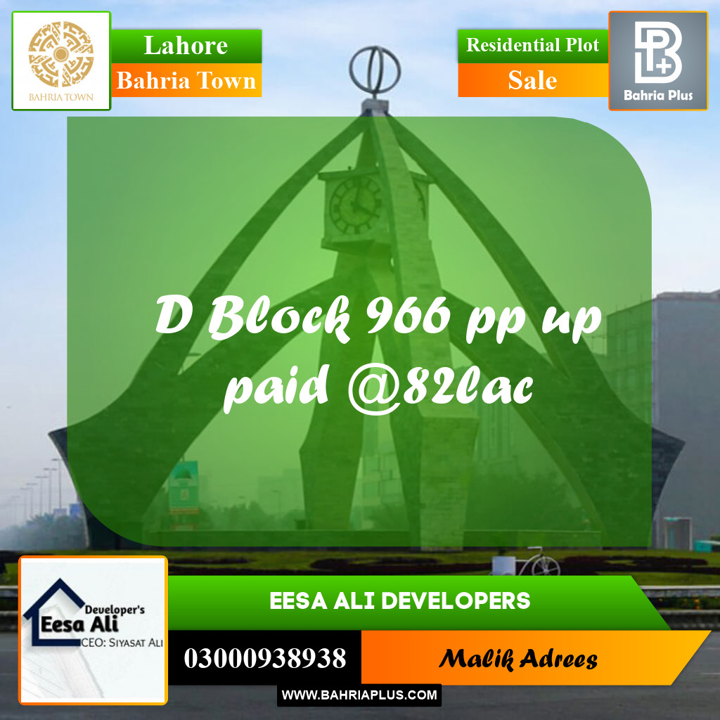 Residential Plot for Sale in Bahria Town, Lahore - (BP-247622)