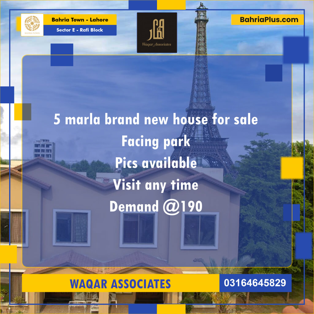 5 Marla Residential House for Sale in Sector E - Rafi Block -  Bahria Town, Lahore - (BP-247633)