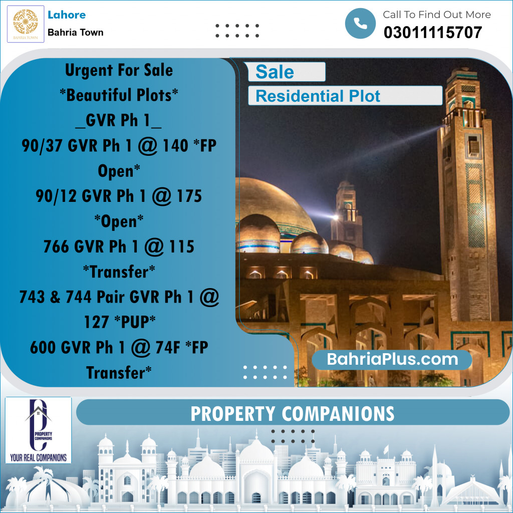 Residential Plot for Sale in Bahria Town, Lahore - (BP-247634)