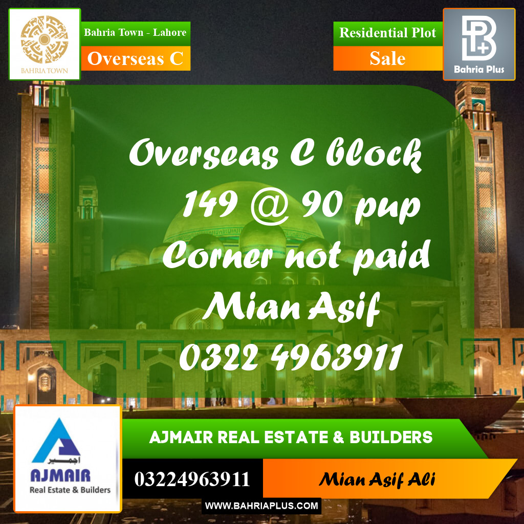 Residential Plot for Sale in Overseas C - Bahria Town, Lahore - (BP-247693)