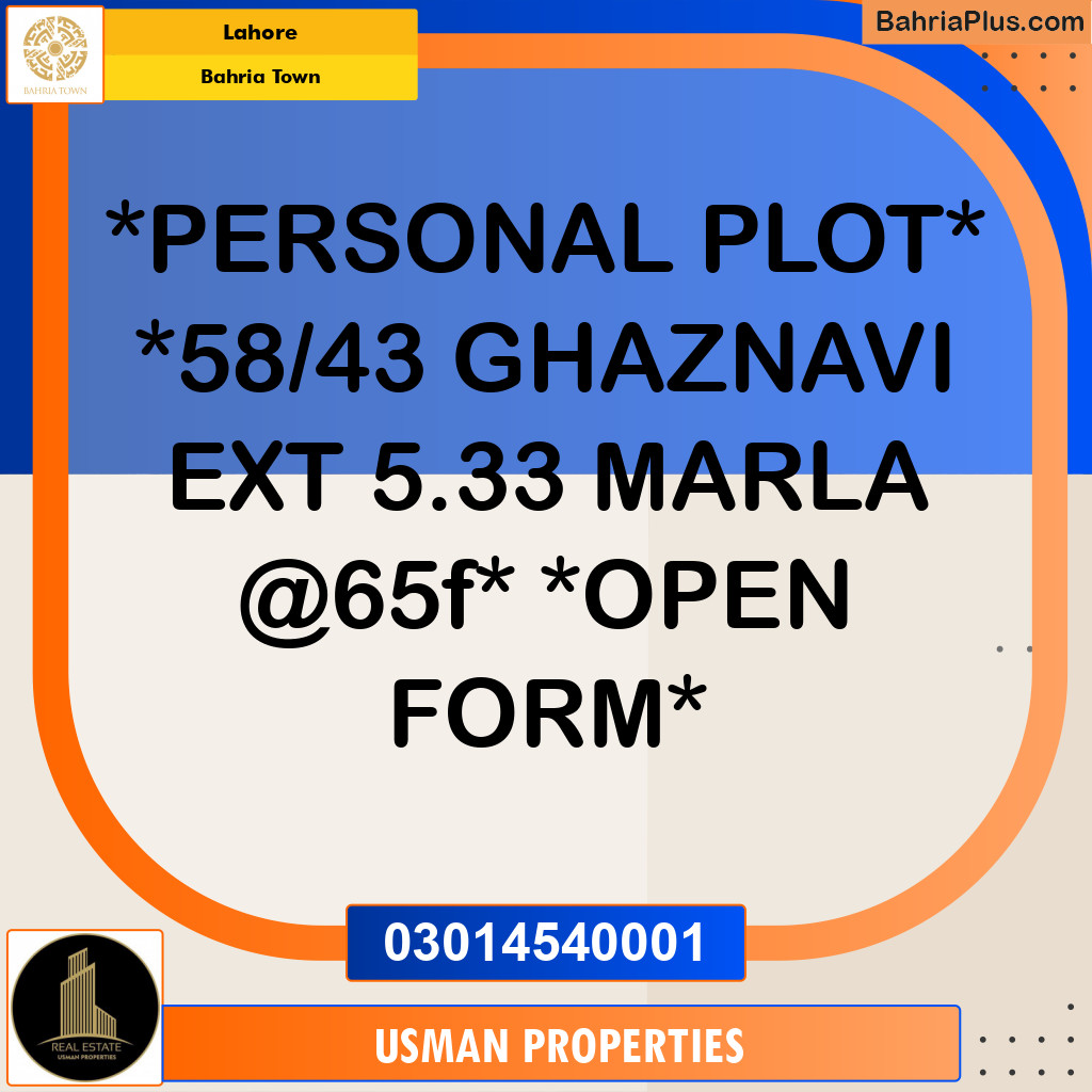 Residential Plot for Sale in Bahria Town, Lahore - (BP-247698)