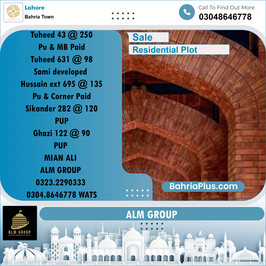 10 Marla Residential Plot for Sale in Bahria Town, Lahore - (BP-247702)