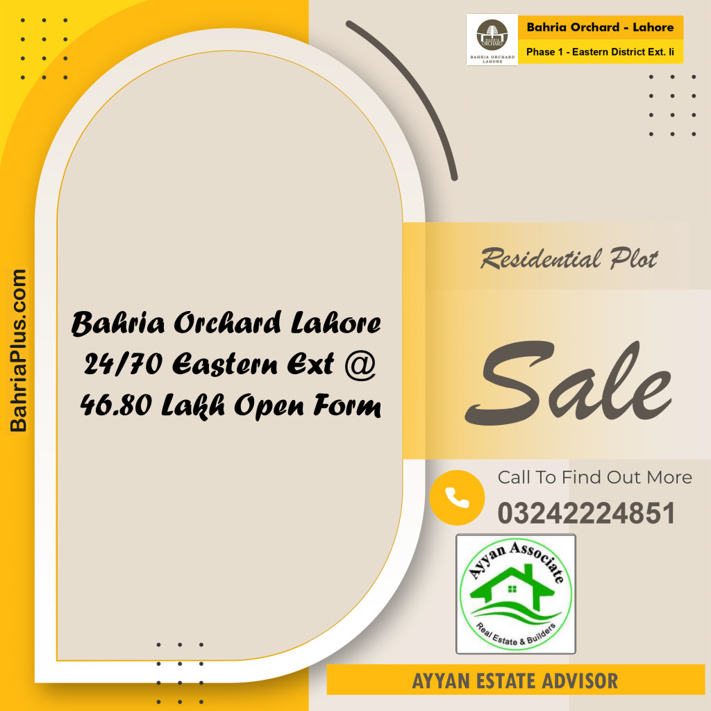 5 Marla Residential Plot for Sale in Phase 1 - Eastern District Ext. II -  Bahria Orchard, Lahore - (BP-247784)