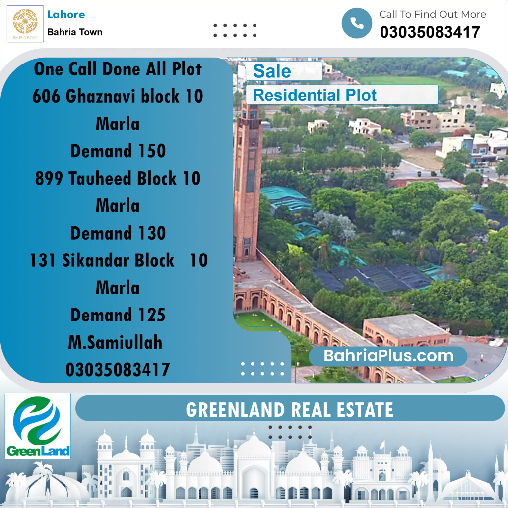 Residential Plot for Sale in Bahria Town, Lahore - (BP-247790)