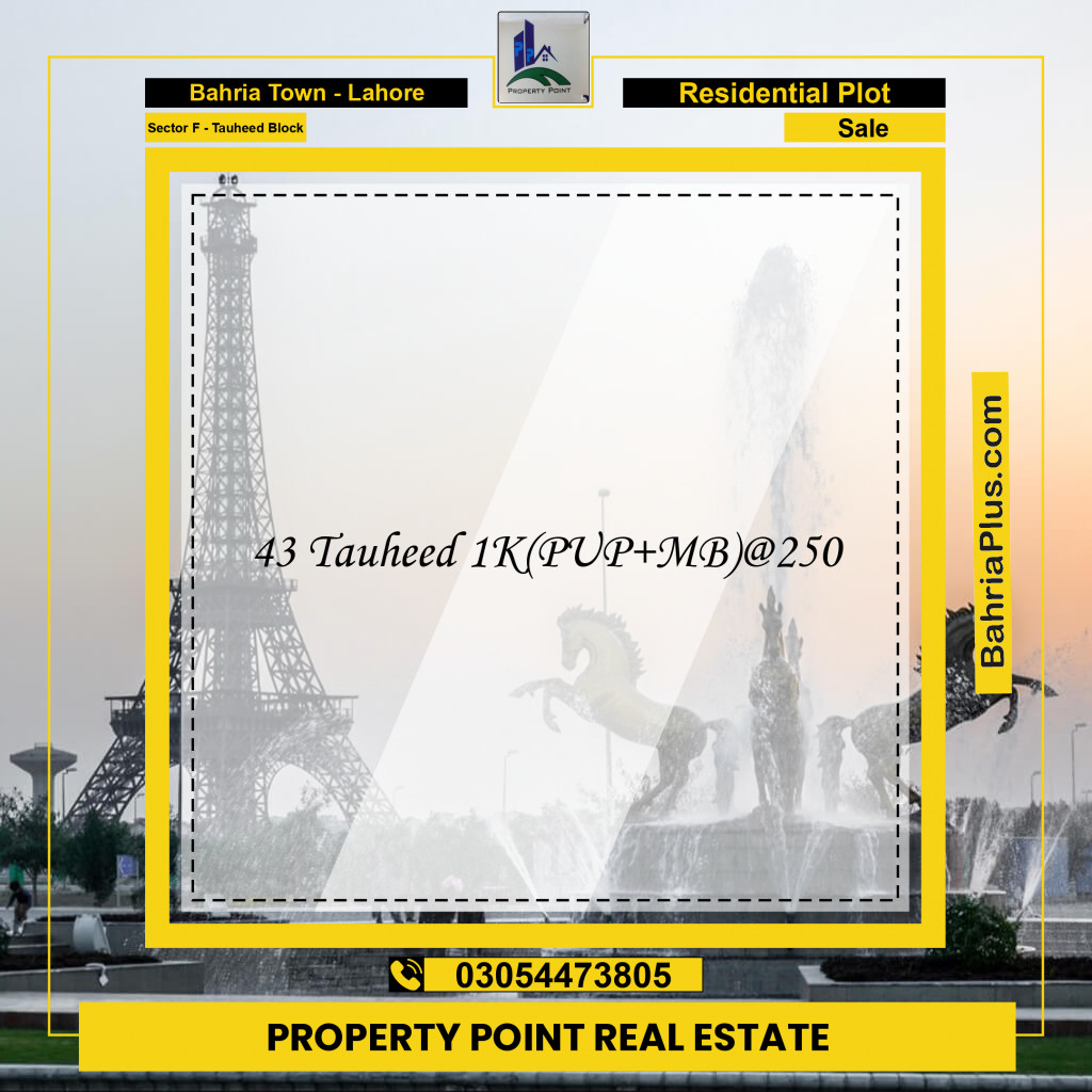 1 Kanal Residential Plot for Sale in Sector F - Tauheed Block -  Bahria Town, Lahore - (BP-247824)