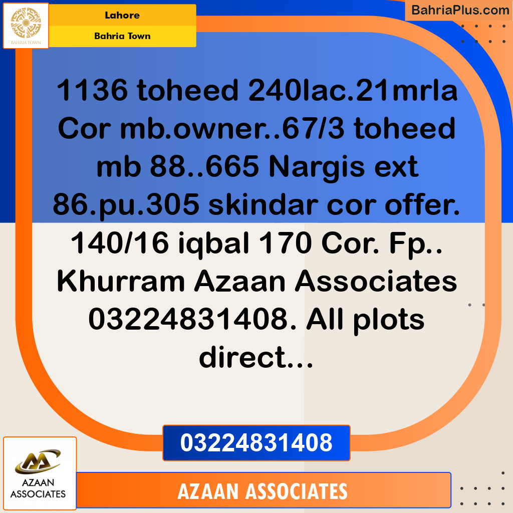 Residential Plot for Sale in Bahria Town, Lahore - (BP-247867)