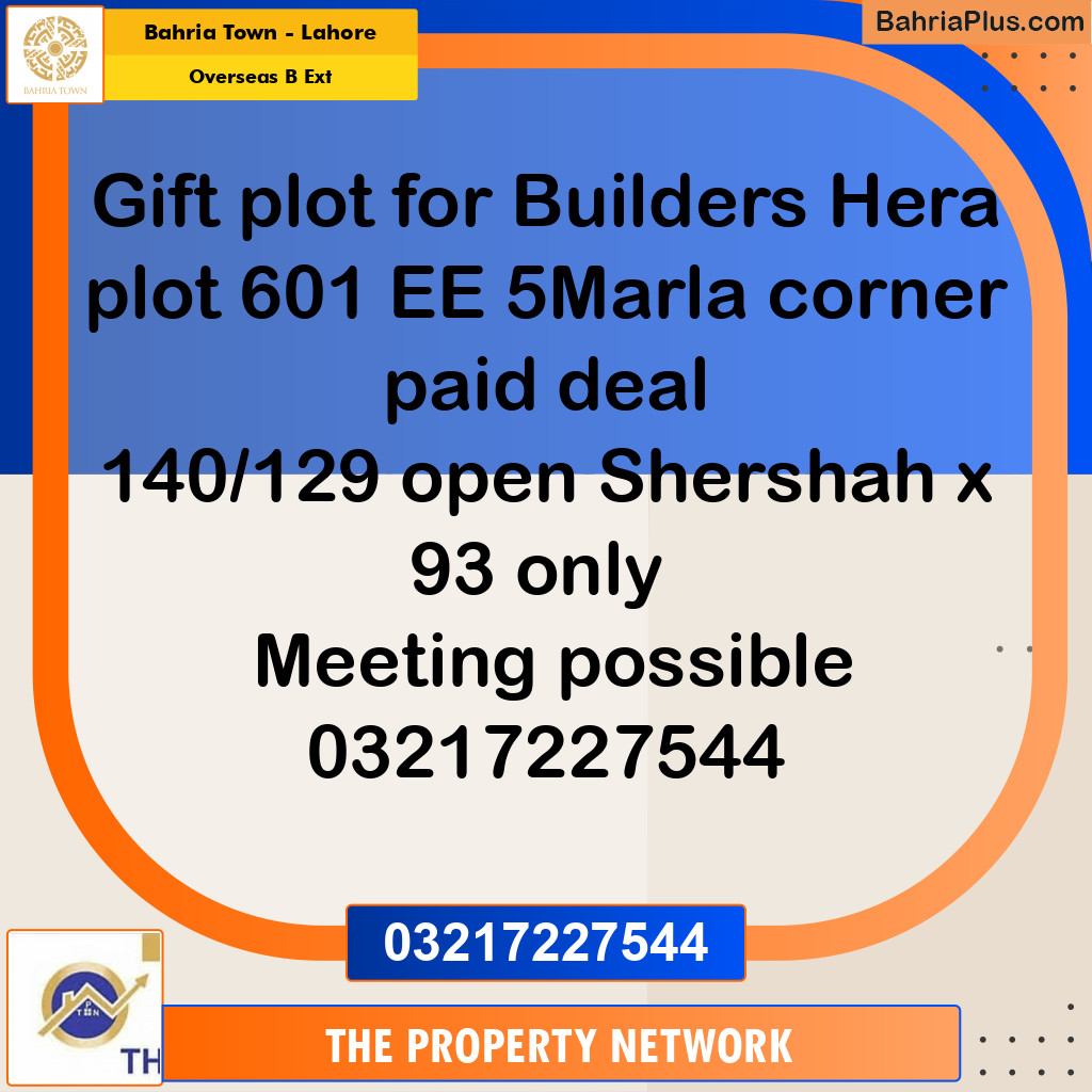5 Marla Residential Plot for Sale in Overseas B Ext -  Bahria Town, Lahore - (BP-247894)