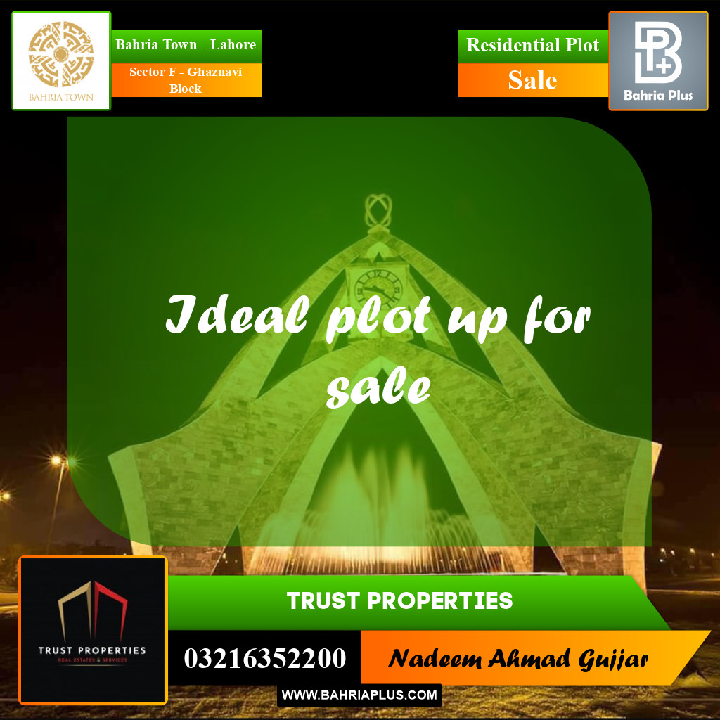 10 Marla Residential Plot for Sale in Sector F - Ghaznavi Block -  Bahria Town, Lahore - (BP-247910)