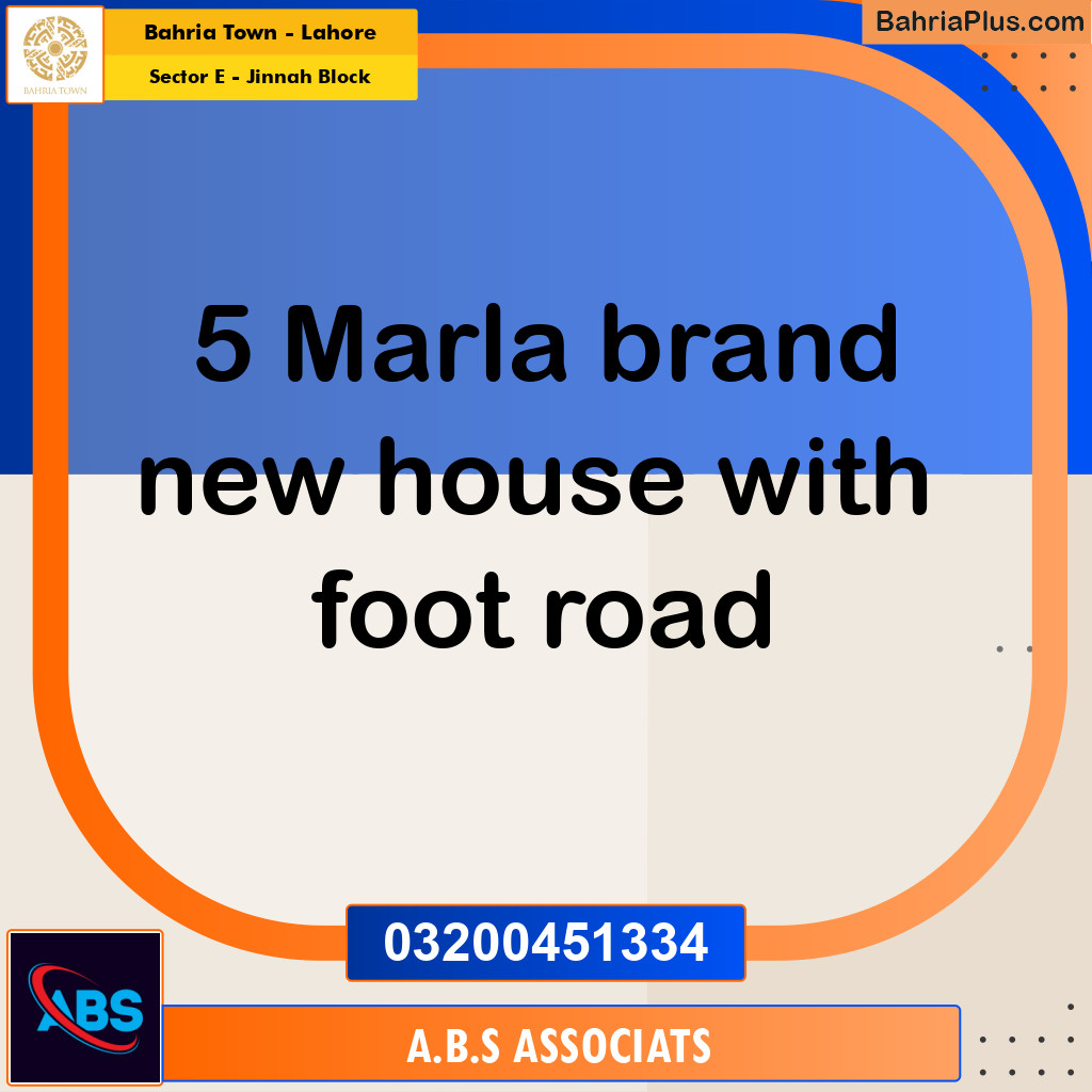 5 Marla Residential House for Sale in Sector E - Jinnah Block -  Bahria Town, Lahore - (BP-247911)