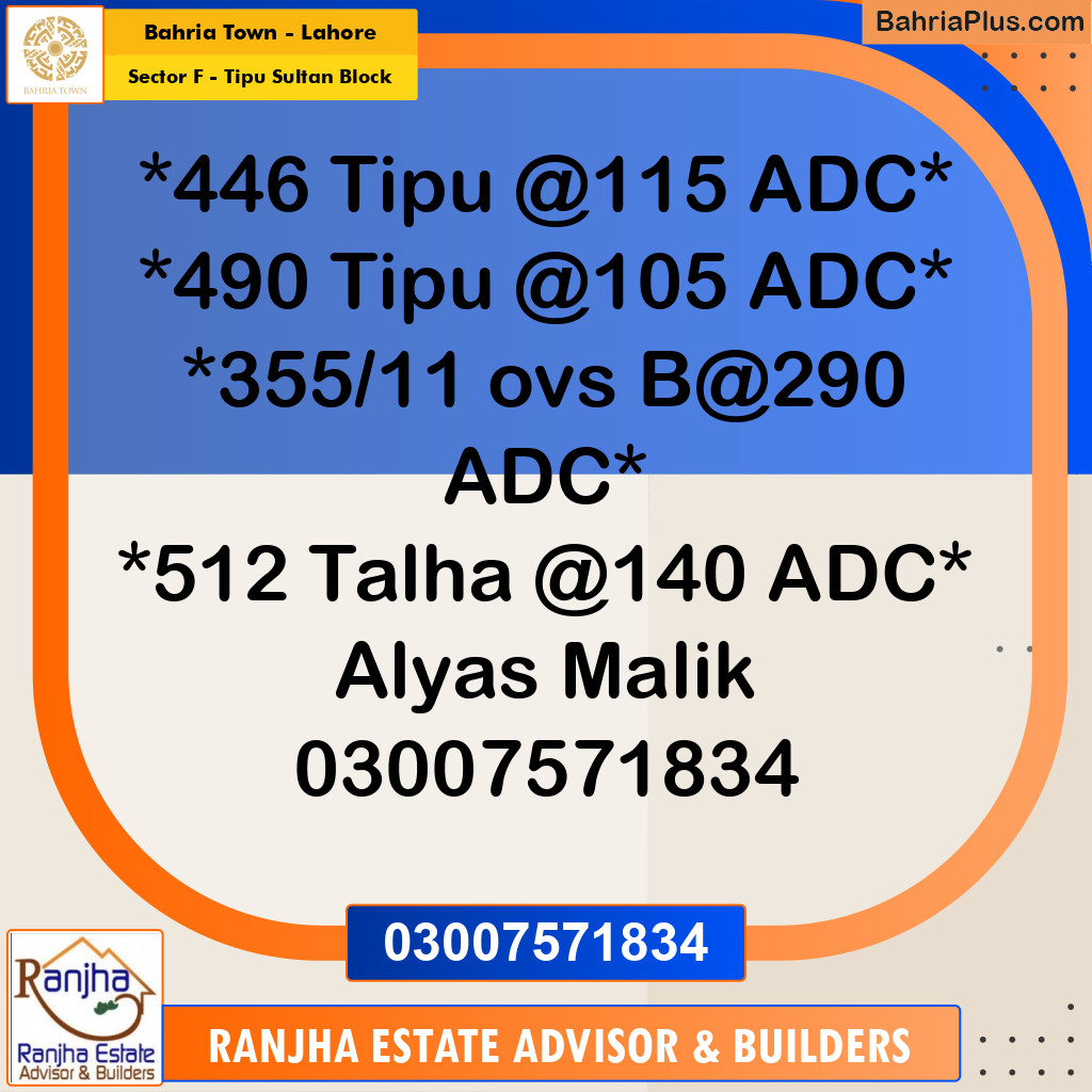 10 Marla Residential Plot for Sale in Sector F - Tipu Sultan Block -  Bahria Town, Lahore - (BP-247950)