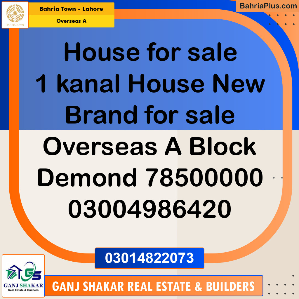 1 Kanal Residential House for Sale in Overseas A -  Bahria Town, Lahore - (BP-247951)