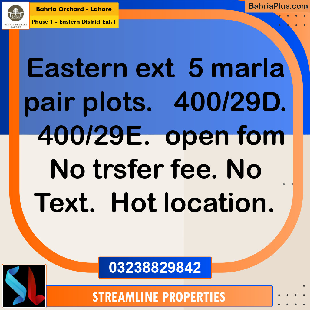 5 Marla Residential Plot for Sale in Phase 1 - Eastern District Ext. I -  Bahria Orchard, Lahore - (BP-248008)