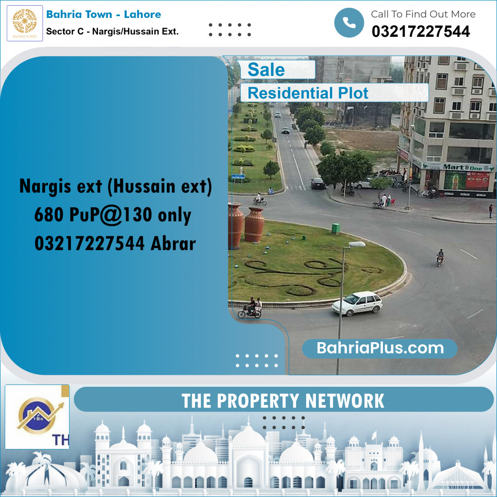 10 Marla Residential Plot for Sale in Sector C - Nargis/Hussain Ext. -  Bahria Town, Lahore - (BP-248050)