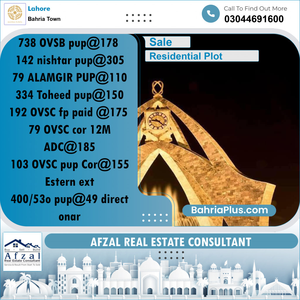 Residential Plot for Sale in Bahria Town, Lahore - (BP-248070)