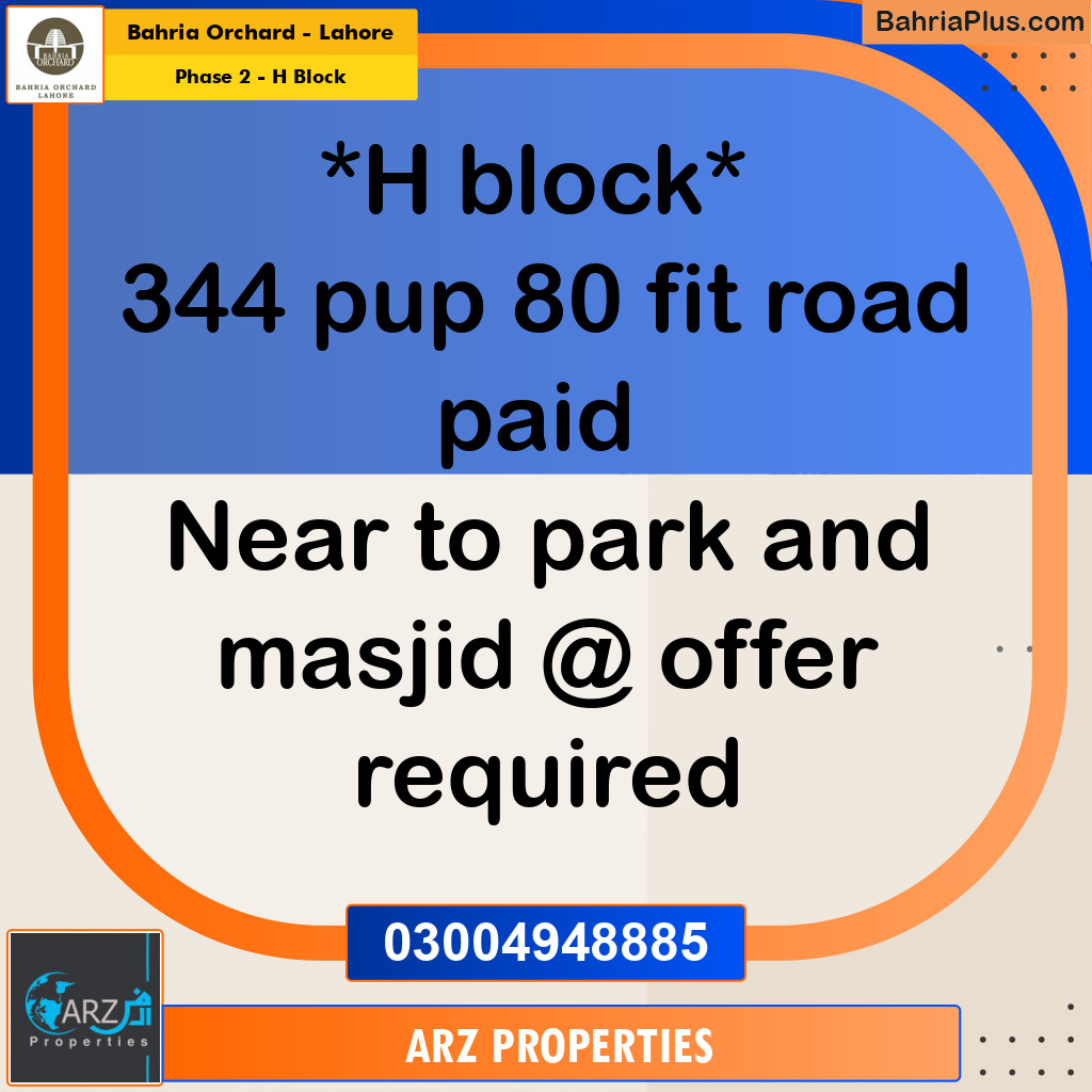Residential Plot for Sale in Phase 2 - H Block -  Bahria Orchard, Lahore - (BP-248088)