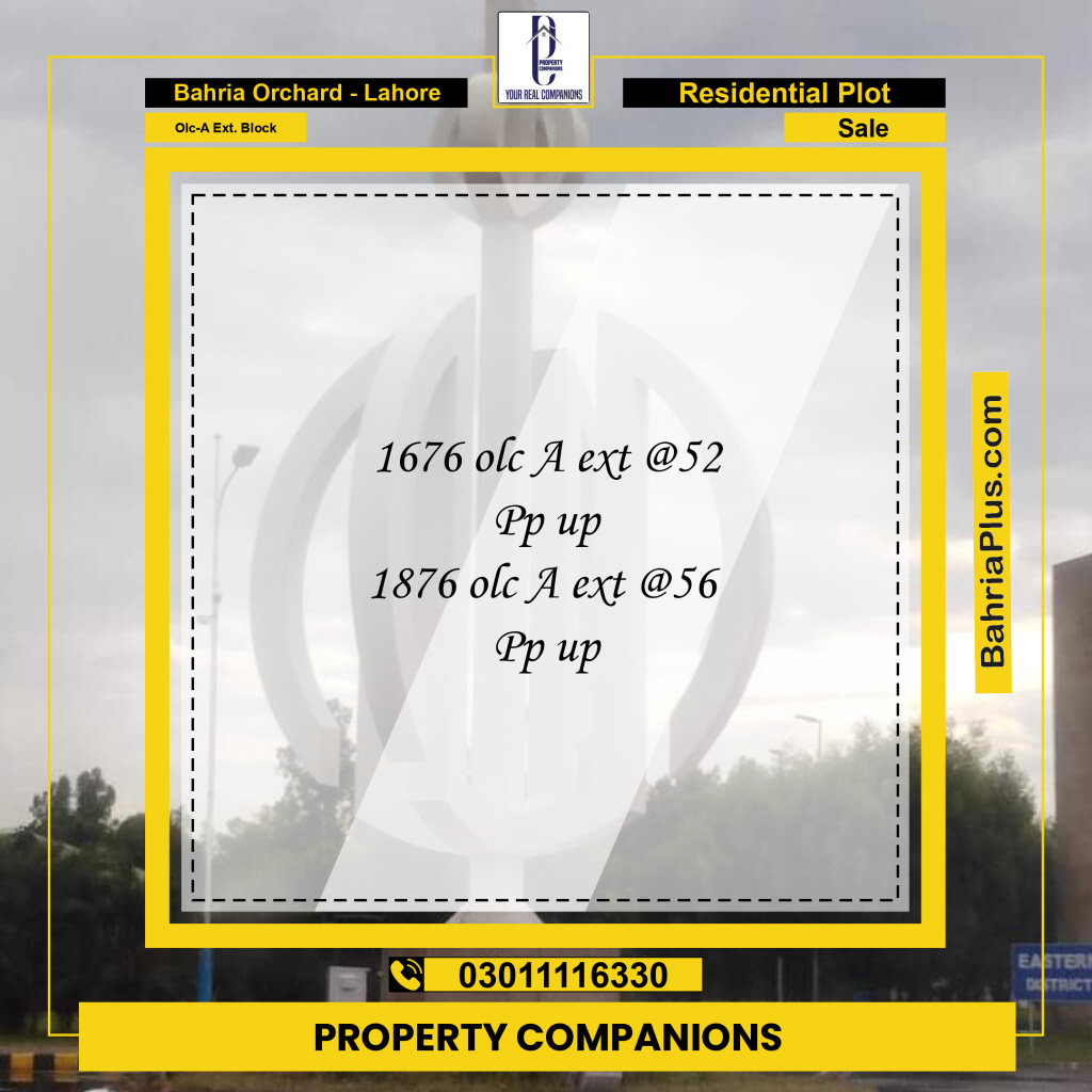 5 Marla Residential Plot for Sale in OLC-A Ext. Block -  Bahria Orchard, Lahore - (BP-248121)