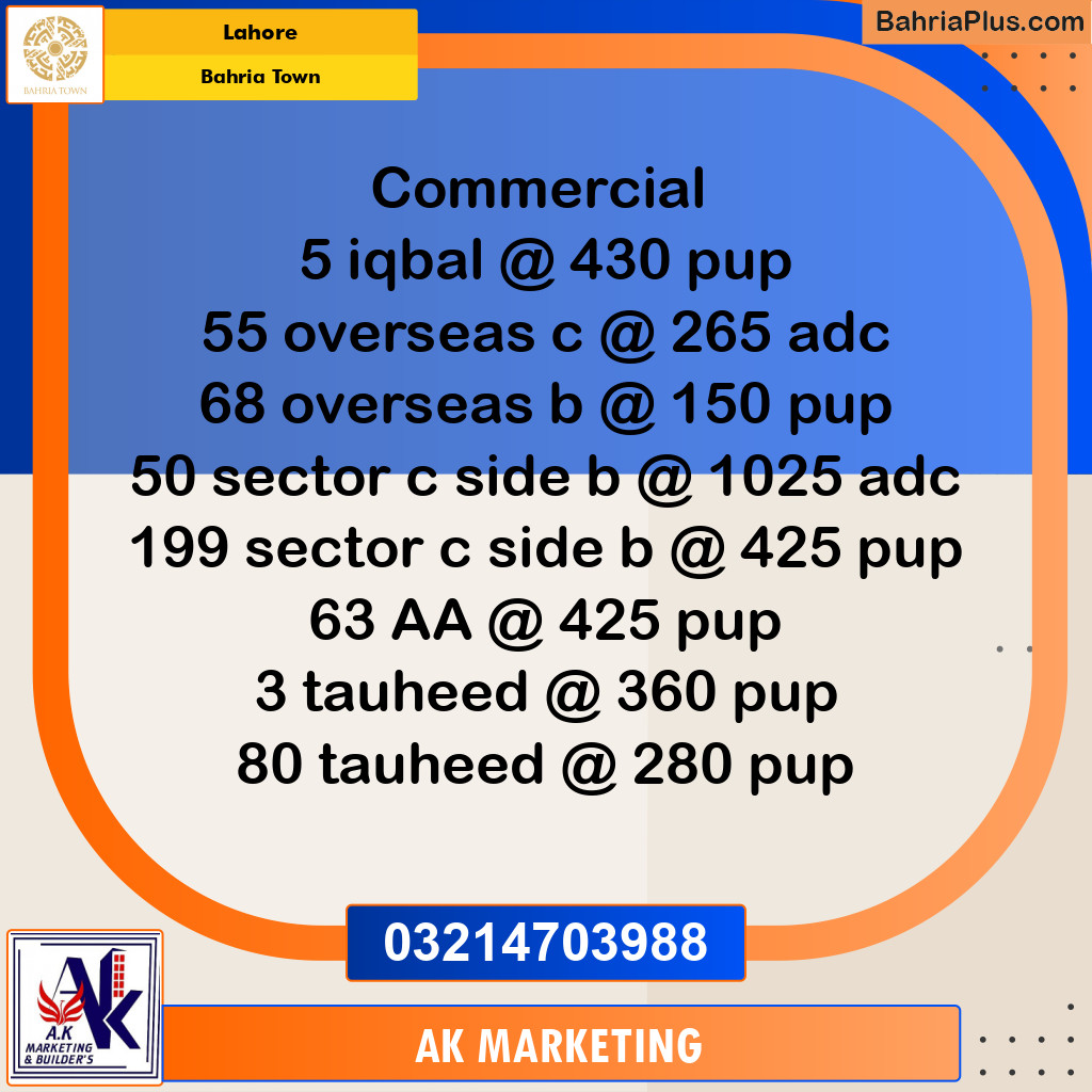 Commercial Plot for Sale in Bahria Town, Lahore - (BP-248131)