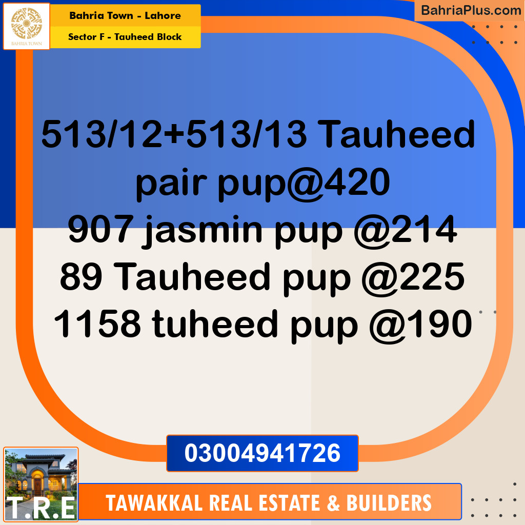 1 Kanal Residential Plot for Sale in Sector F - Tauheed Block -  Bahria Town, Lahore - (BP-248146)