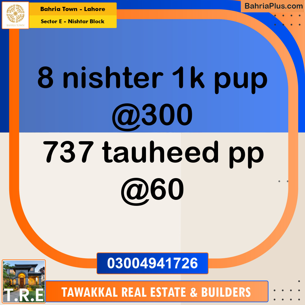 1 Kanal Residential Plot for Sale in Sector E - Nishtar Block -  Bahria Town, Lahore - (BP-248151)